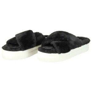 J/Slides NYC Faux Fur Slide Sandal, Black, Size 6